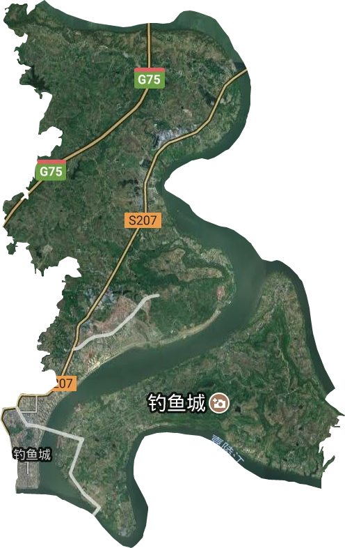 釣魚城街道衛星圖