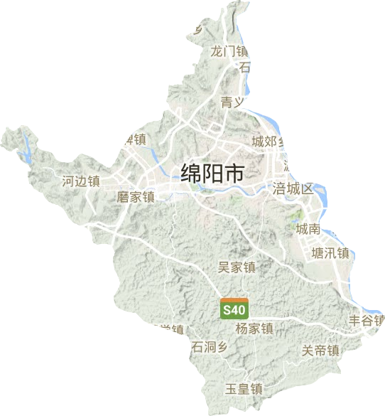 涪城區地形圖