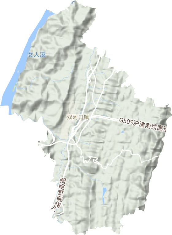 雙河口鎮地形圖