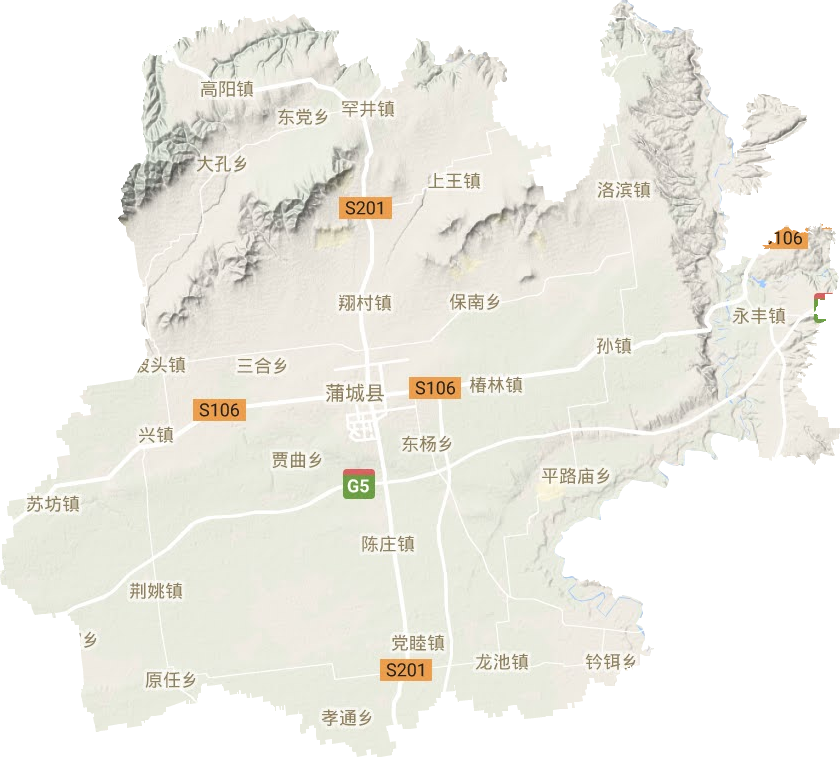 蒲城縣地形圖