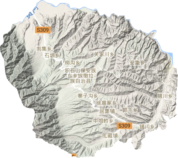 積石山保安族東鄉族撒拉族自治縣地形圖